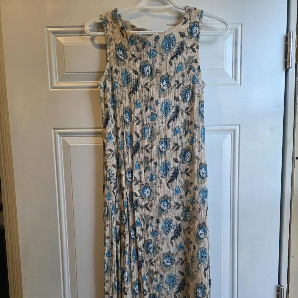 Northern Reflections Cream Long Dress with Blue Florals Size M